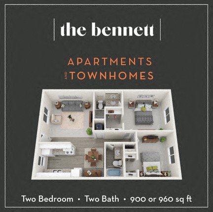 Floor plan for 2 beds, 2 baths, 900 sqft